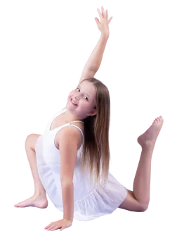 Young dancer stretching in a white outfit